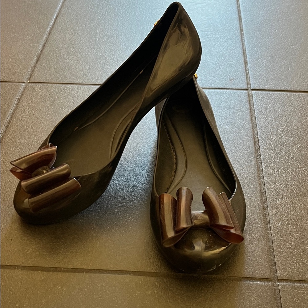 MELISSA Chic Black Brown Bow Loafers Flats size 9
